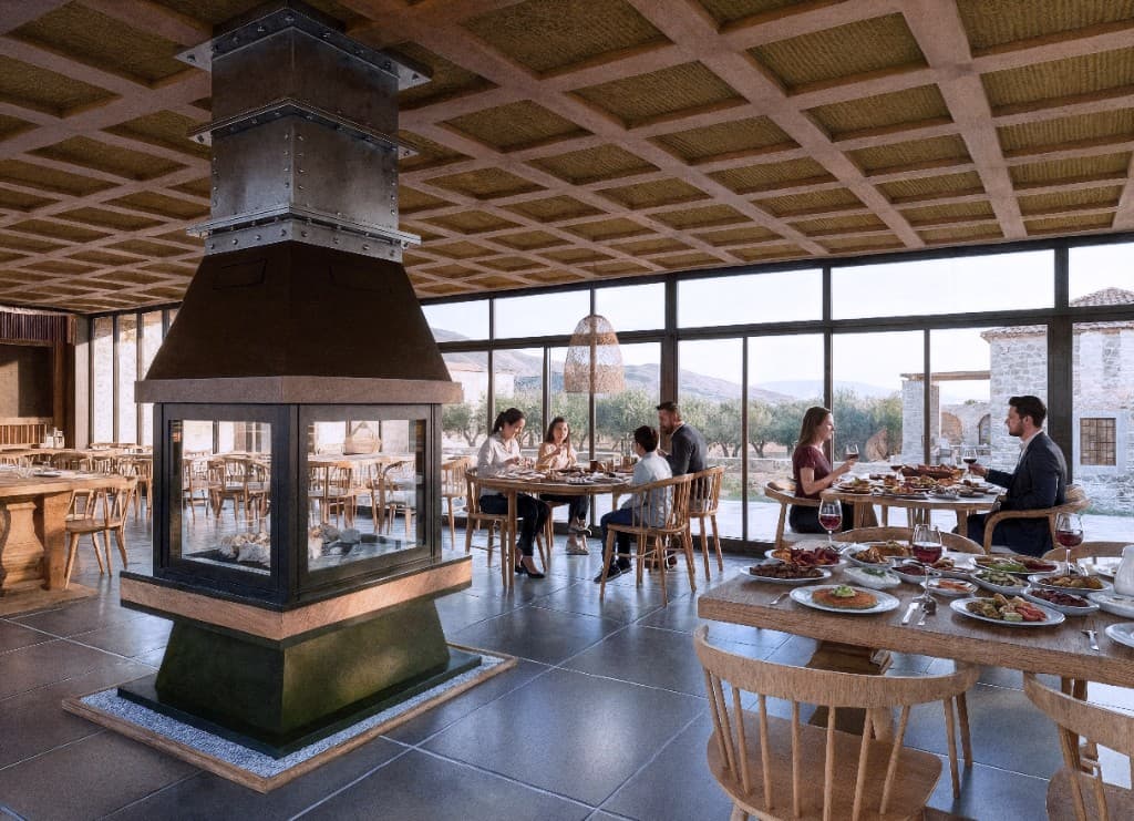Hatay Restaurant ana salon şömine odaklı görünüm
