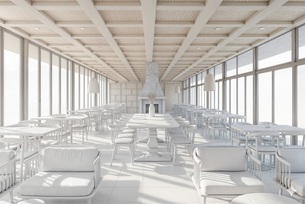 Hatay Restaurant beyaz konsept iç mekân görünümü